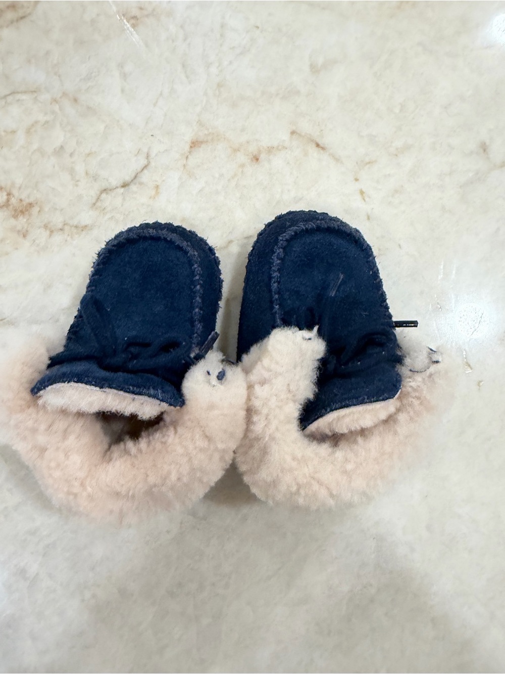 UGG Navy Kids Shearling-Lined Moccasin Boots